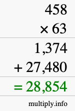 How to calculate 458 times 63 using long multiplication