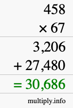 How to calculate 458 times 67 using long multiplication