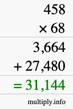 How to calculate 458 times 68 using long multiplication