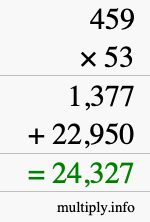 How to calculate 459 times 53 using long multiplication