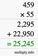 How to calculate 459 times 55 using long multiplication