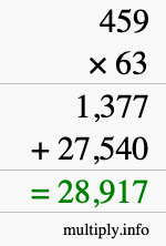 How to calculate 459 times 63 using long multiplication