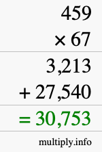 How to calculate 459 times 67 using long multiplication