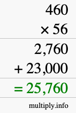 How to calculate 460 times 56 using long multiplication