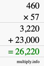 How to calculate 460 times 57 using long multiplication