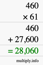 How to calculate 460 times 61 using long multiplication