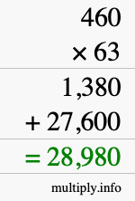 How to calculate 460 times 63 using long multiplication