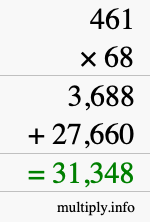How to calculate 461 times 68 using long multiplication