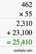 How to calculate 462 times 55 using long multiplication
