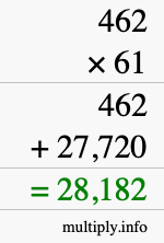 How to calculate 462 times 61 using long multiplication