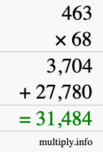How to calculate 463 times 68 using long multiplication