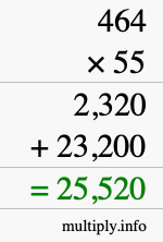 How to calculate 464 times 55 using long multiplication