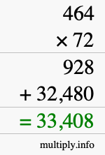 How to calculate 464 times 72 using long multiplication
