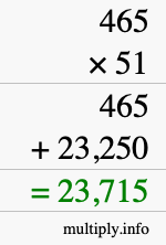 How to calculate 465 times 51 using long multiplication