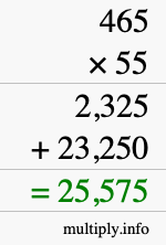 How to calculate 465 times 55 using long multiplication