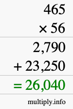 How to calculate 465 times 56 using long multiplication