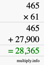 How to calculate 465 times 61 using long multiplication