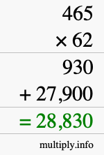 How to calculate 465 times 62 using long multiplication