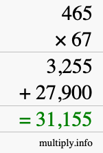 How to calculate 465 times 67 using long multiplication