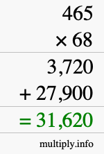 How to calculate 465 times 68 using long multiplication
