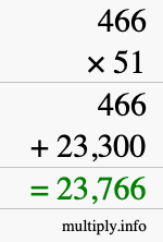 How to calculate 466 times 51 using long multiplication
