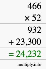 How to calculate 466 times 52 using long multiplication How to calculate 466 times 52 using long multiplication