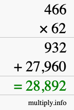 How to calculate 466 times 62 using long multiplication