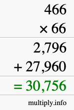How to calculate 466 times 66 using long multiplication