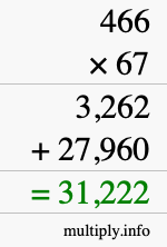 How to calculate 466 times 67 using long multiplication