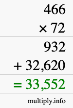 How to calculate 466 times 72 using long multiplication