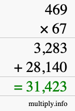 How to calculate 469 times 67 using long multiplication