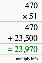 How to calculate 470 times 51 using long multiplication