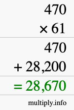 How to calculate 470 times 61 using long multiplication