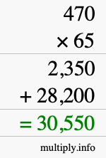 How to calculate 470 times 65 using long multiplication