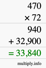 How to calculate 470 times 72 using long multiplication