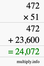 How to calculate 472 times 51 using long multiplication