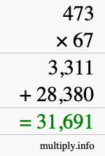 How to calculate 473 times 67 using long multiplication