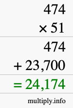How to calculate 474 times 51 using long multiplication