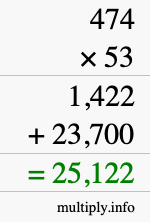 How to calculate 474 times 53 using long multiplication