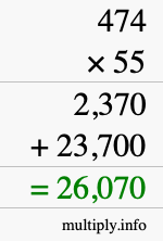 How to calculate 474 times 55 using long multiplication