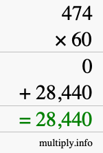 How to calculate 474 times 60 using long multiplication How to calculate 474 times 60 using long multiplication