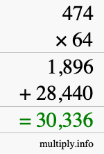 How to calculate 474 times 64 using long multiplication