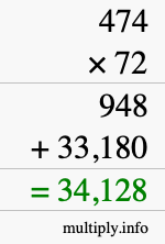 How to calculate 474 times 72 using long multiplication