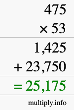 How to calculate 475 times 53 using long multiplication
