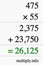 How to calculate 475 times 55 using long multiplication