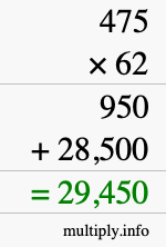 How to calculate 475 times 62 using long multiplication How to calculate 475 times 62 using long multiplication