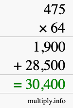 How to calculate 475 times 64 using long multiplication