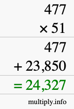 How to calculate 477 times 51 using long multiplication