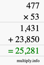 How to calculate 477 times 53 using long multiplication
