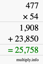 How to calculate 477 times 54 using long multiplication